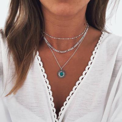 China Trendy Personality Love Fashion Choker Turquoise Necklace Women Jewelry Pendant Necklace for sale