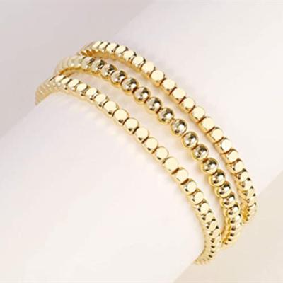 China As Picture 2021 Women's 14K Gold Beaded Bracelet Gold Plated Elastic Beaded Bracelet Bangle for sale