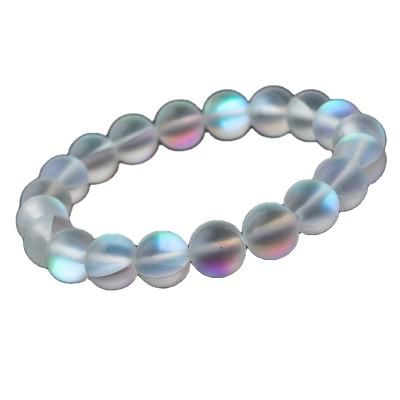 China Romantic Glitter Colorful Beads Bracelet Frosted Stone Natural Stone Stretch Glass Bracelet Bangle for sale