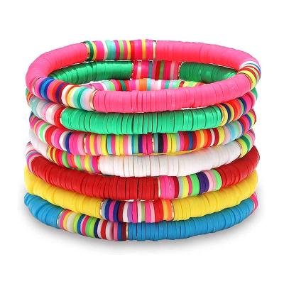 China Fashion Heishi Bracelet Set Stack Rainbow Vinyl Record Pearl Surfer Stretch Bracelet Summer Beach Bracelet for sale