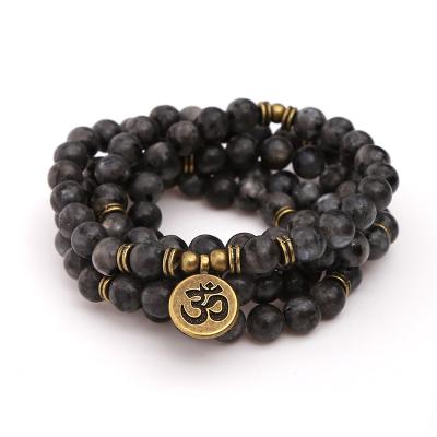 China BOHEMIA 108 Natural Stone Amazon Beads Bracelet 3D Pending Matte Black Matte Bracelet for sale