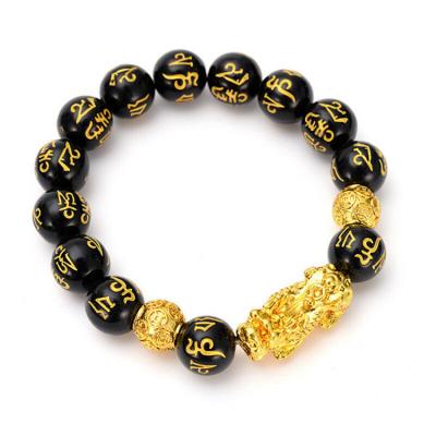 China FASHIONABLE Pixiu Bracelets Good Luck Bracelet Feng Shui Black Obsidian Wealth Bracelet Hand for sale