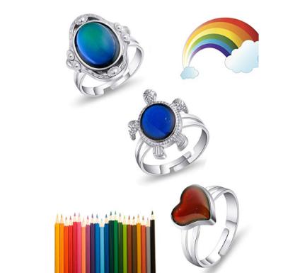 China TRENDY Mood Ring for Girls Adjustable Size Color Changing Ring Set for Women Girl for sale