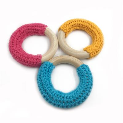 China Soft Toy Ring Bracelet Circle Wooden Teether Rattle Toy Crochet Teether Baby Teething for sale