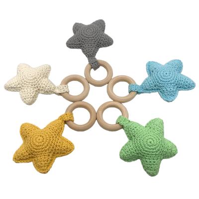 China Baby Teething Pain Soothing Baby Teething Safety Wooden Teether Bunny Sensory Toy Gift Natural Ring Crochet Star Chewie Teether for sale