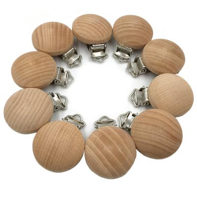 China Soft Metal Baby Teething Toy 30mm Beech Wooden Single Round Clip for sale