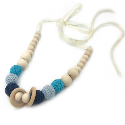 China Soft Toy Hot Sale Baby Shower Gift Wooden Teether Necklace Chew Hook Beads Necklaces for sale