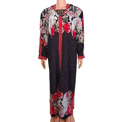 China New Design Rayon Spring Summer Full Sleeve Ethnic Abaya Floral Print Ladies Maxi Dresses Women Hooded Casual Dress Fashion for sale