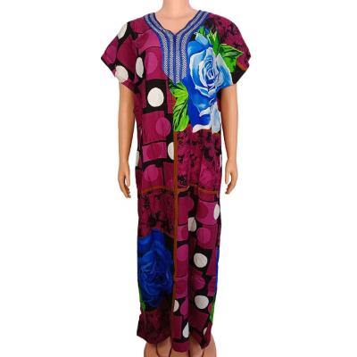 China Ethnic abaya floral print ladies maxi dresses new design rayon spring summer short sleeve women casual dress fashion for sale