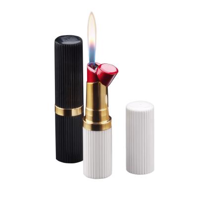 China Fashion and creative wholesale ladies smoking slim creative lipstick lighter,promotion refill butane gas flame portable cigarette lighter for sale