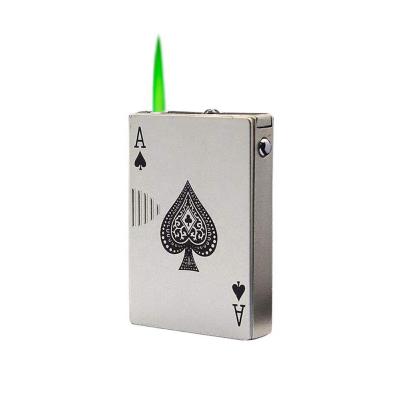 China Fashion and Game Cards Wholesale Creative Windproof Gas Lighter,Green Funny Refillable Butane Red Light Cigarette Lighter Toys for Men for sale