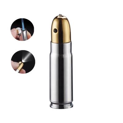 China Fashion and Amazon Creative Metal Bullet Windproof Lighter, Jet Torch Adjustable Inflatable Gas Cigarette Lighter with Flashlight for sale