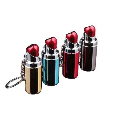 China Fashion and Factory Wholesale Promotion Mini Creative Refillable Lipstick Gas Lighter With Key Chain,Portable Sensitive Women Smoking Lighter for sale