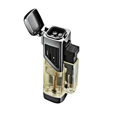 China Jet Torch Lighter Wholesales Transparent Shell Refillable Four Jet Cigar Torch Lighters, 4 Windproof Lights Gas Outdoor Torch Lighter for sale