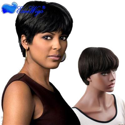 China Free Shipping Indian Short Hair Machine Made Hair Wig Machine Made Cap Straight Short Hair Wigs for sale