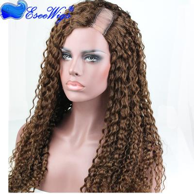 China New Style Curly Brazilian Virgin Human Hair Curly U Side Part Lace Front Wig 4# Color Hair Wig for sale