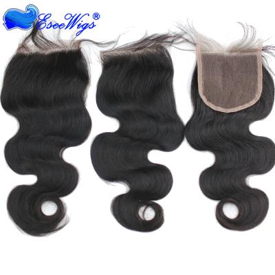 China Body Wave Virgin Brazilian 8A Grade Human Hair 4x4 Lace Closure Bleached Knots With Baby Hair for sale