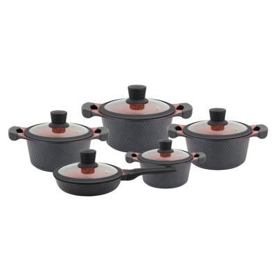 China 10pcs Stocked Die Casting Non Stick Aluminum Cookware Sets Soup Pot With Pan For Kitchen for sale