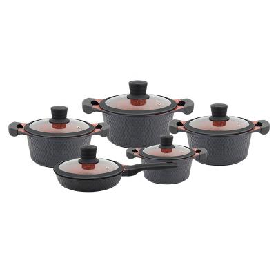 China Sustainable Cast Aluminum 10pc Cookware Set Cooking Pot Cookware Kitchen Non Stick Cookware Sets for sale