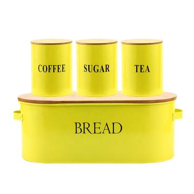 China Large capacity metal bread box and workable 3piece canister set storage container used for kitchen bread bin for sale