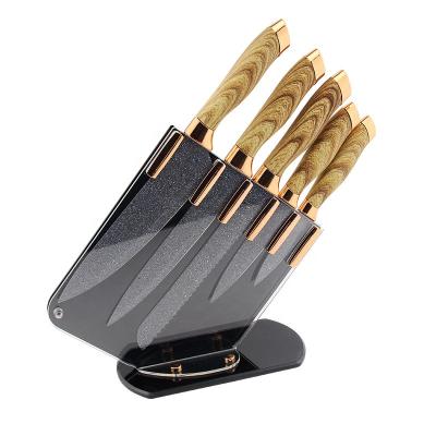 China Sustainable Customized Kitchen Stainless Steel Knife Set With Wooden Handle for sale