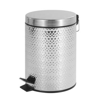 China Household Amazon Hot Selling Indoor Hammered Stainless Steel Pedal Trash Can And Metal Indoor Waterproof Bathroom Waste Bin for sale