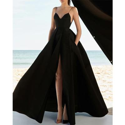 China Breathable Solid Back Colors Strapless Dress Plunging Neckline Split Back Dress For Women for sale