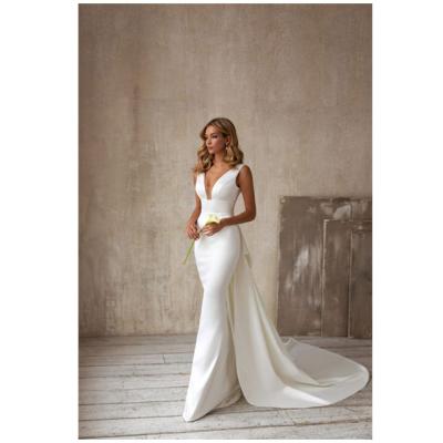 China Simple Sleeveless Anti-wrinkle Satin Wedding Dresses Mermaid Wedding Dresses With Detachable Tail for sale