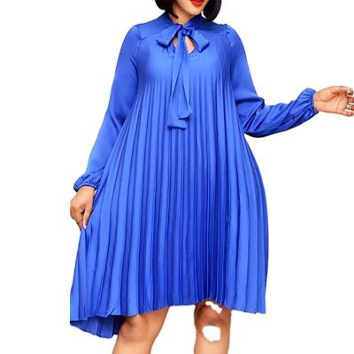 China Anti-Static Bow Decoration Long Sleeve Solid Color Plus Size Elegant Casual Dress For Women for sale