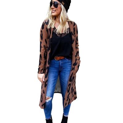 China Anti-wrinkle Fashion Style Hot Selling Leopard Print Open Front Women Casual Long Cardigan For for sale