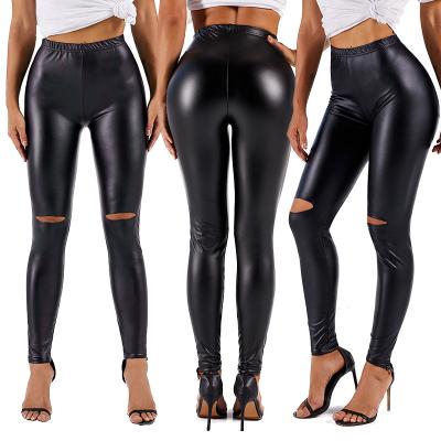 China Autumn Female Black Skinny Faux Anti-Wrinkle Casual Leather Pants For Women for sale