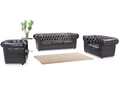 China Vintage Modern Cafe Chesterfield Leather Three Seater Office Sofa Set for sale