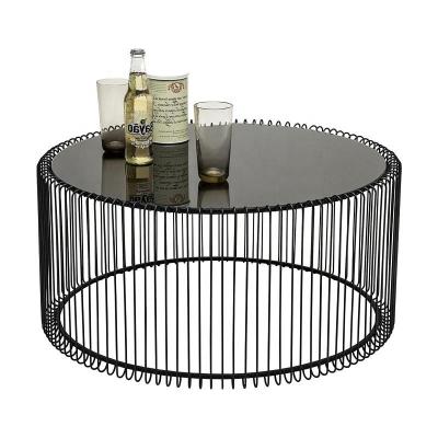 China 2019 modern coffee table simple coffee table stainless steel round wrought iron glass tea table for sale