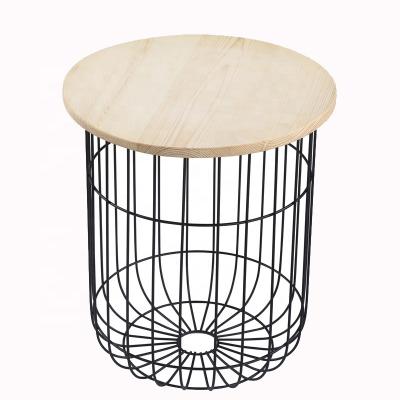 China Modern Simple Round Wire Solid Wood Low Top Natural Wood Top Coffee Table For Living Room for sale