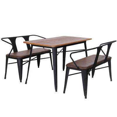 China Vintage Marais Restaurant Metal Solid Wood Top Dining Furniture Solid Wood Wood Table for sale