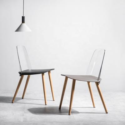 China Modern Fashion Wooden Leg Transparent Back Plastic Chair For Restaurant for sale