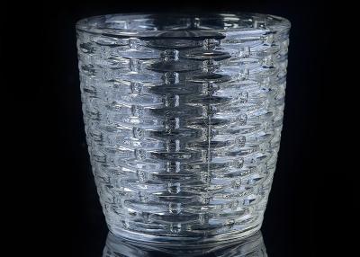 China 310Ml Capacity Crystal Candle Holder / Glass Tea Light Holders With Woven Pattern for sale