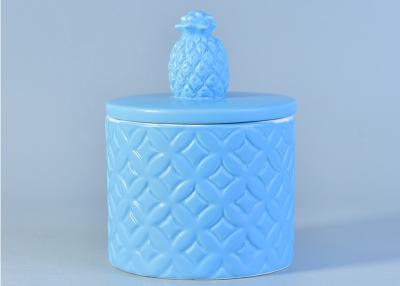 China Matt Blue Ceramic Candle Holder with Lid ,  ceramic pineapple candle holder for sale