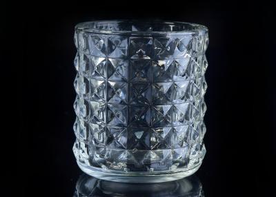 China Soda Lime glass cylinder candle holders for decor , Exquisite diamond design for sale