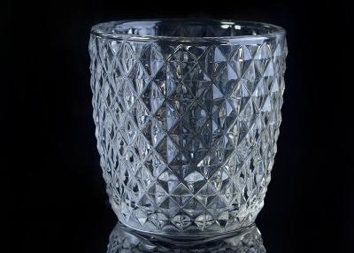 China Diamond Shape decorative candle holders Embossed glass tealight candle holders for sale