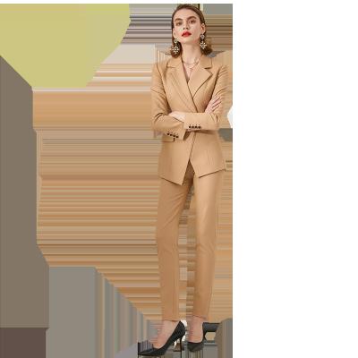 China hot sale Autumn Fashion khaki Anti-wrinkle Lady Woman Pants Suit Business Casual Lady Tuxedo Zip Blazer 2 Piece Set for sale