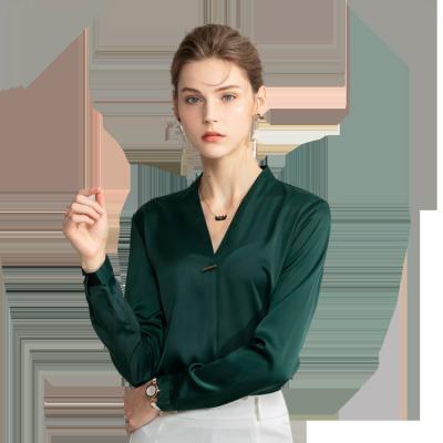 China Anti-pilling Korea style silk satin fabric ready made in-stock chiffon colors blouse women blouse factory direct supplier for ladies for sale