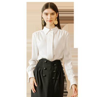 China 2022 Wholesale Custom Anti-pilling Turn-Down Collar Lady Spring OEM Button White Elegant Polyester In Stock Small Bulk Office Blouse for sale