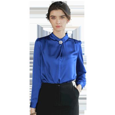 China OEM Anti-pilling New Arrival High Quality Work Wear Office Blouse Custom Made Blue Elegant Lady Tops Polyester Hot Sale for sale