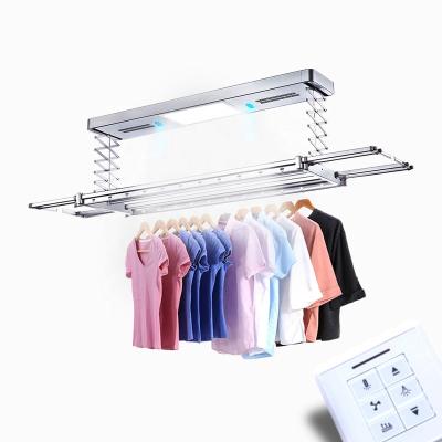 China Wireless Remote Control Electric Hanging Clothes Drying Rack Ceiling Mounted Adjustable Expandable Aluminum Hanger for sale