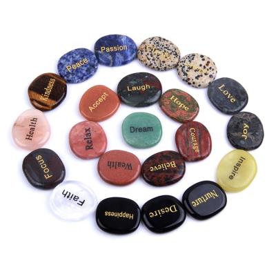 China Europe Engraved Polished Palm Word Stones Crystal Pocket Stones Inspired for sale