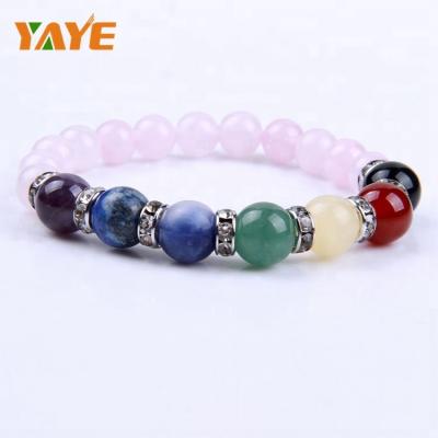 China Natural Europe Rose Quartz Stone 7 Chakra Stones Healing Crystal Bracelets for sale