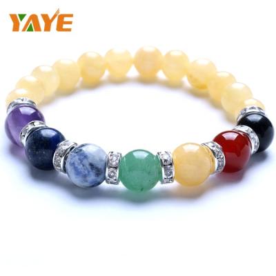 China Wholesale Bulk Natural Jade Beads Gemstone Women Chakra Tumbled Yellow Bracelet CLASSIC for sale