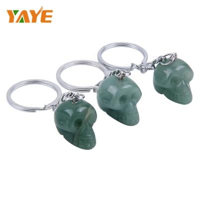 China Europe Factory Supply Natural Green Aventurine Skull Christmas Gift Craved Key Chain for sale