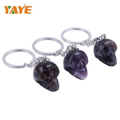 China Europe Factory Supply Natural Amethyst Craved Christmas Gift Skull Key Chain for sale